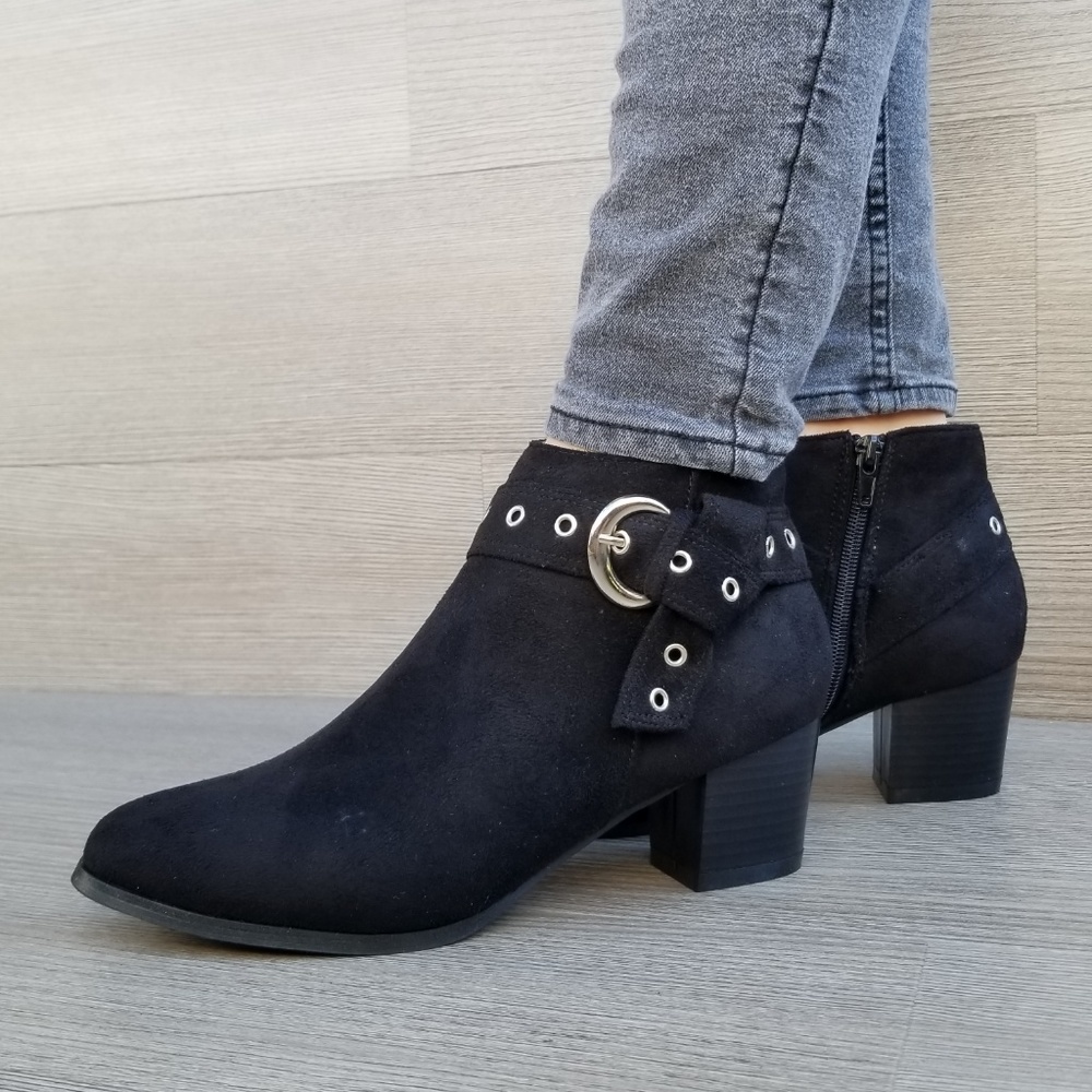 Black Vegan Suede Ankle Booties with Silver accent - Picture 8 of 8